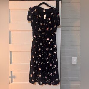 GAP Navy Floral Maxi Dress with Button-Front